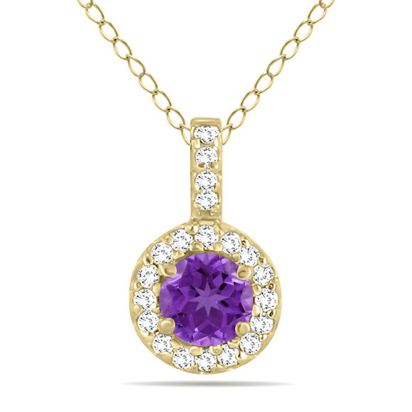 1/2 Carat TW Halo Amethyst And Diamond Pendant in 10K Yellow Gold,All Products : American Fashion Style Bags On Sale